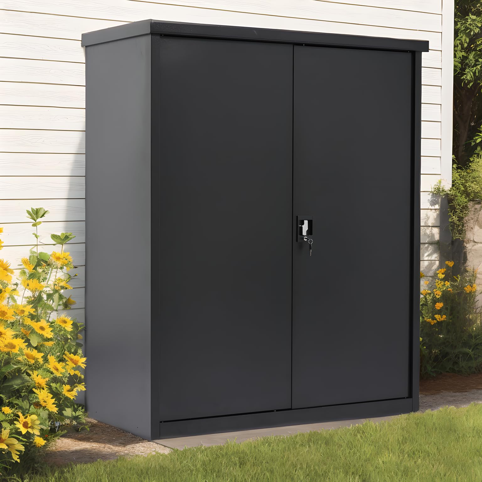 Amazon.co.jp: 屋外収納庫 大型ブラック 120x60x154cm 大容量防水 可動